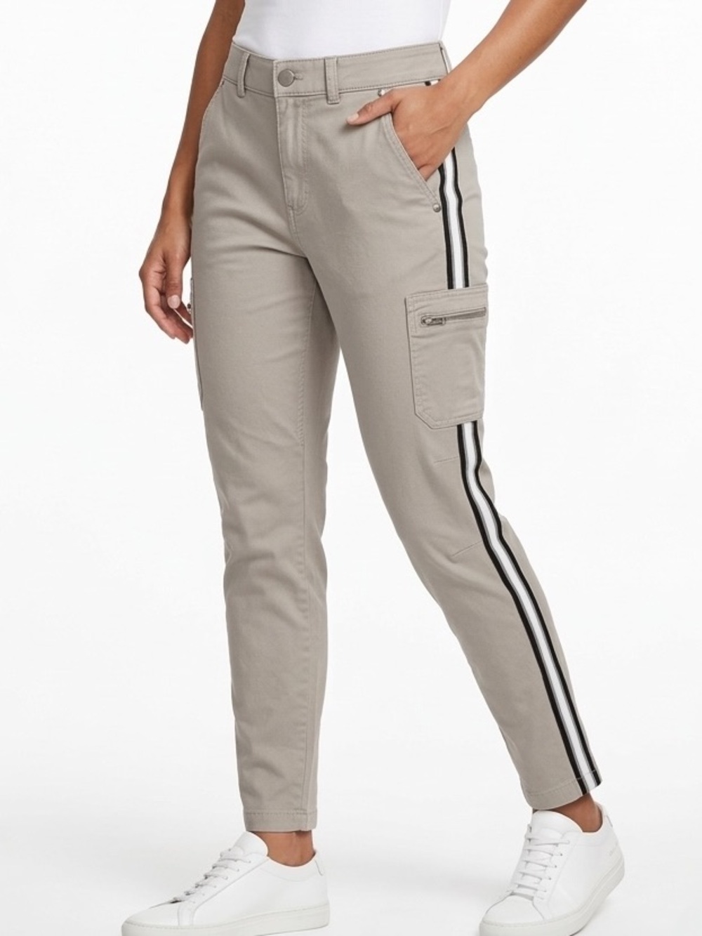 Athleta Summit Cargo Pant Khaki Side Stripe Zip Pocket Size 6 - Picture 8 of 8
